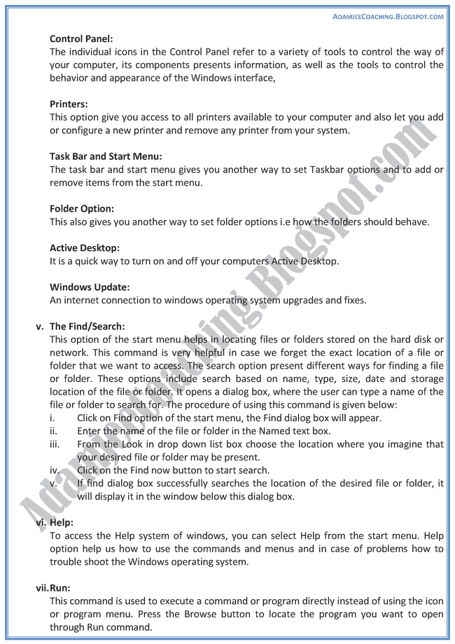 Introduction-To-Windows-Operating-System-Descriptive-Question-Answers-Computer-IX