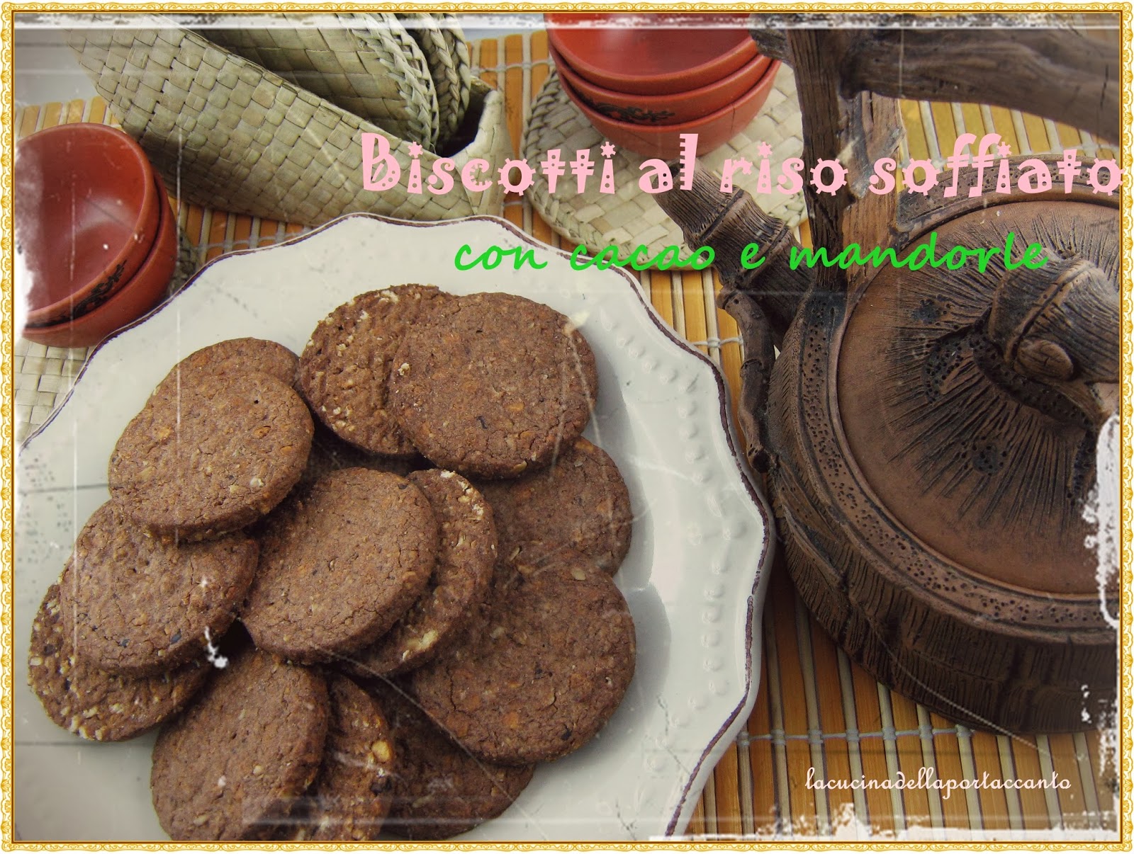 biscotti integrali al riso soffiato con cacao e mandorle 