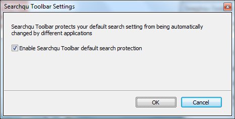 Searchqu Toolbar protects your default search setting Searchqu Toolbar Settings Window Option to enable searchqu toolbar default search protection