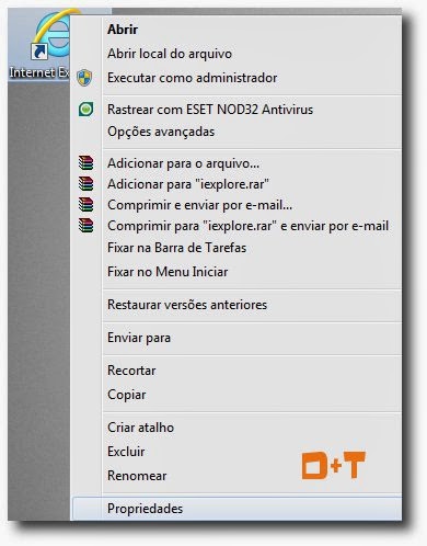 Clique com o botão direito e depois em propriedades