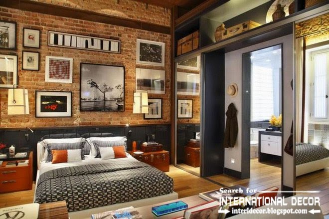 loft interior design and style in the home, loft bedroom interior with brick wall decorations