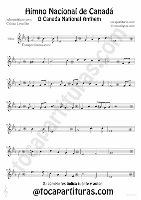 Tubescore Canada Nathional Anthem sheet Music for Oboe O Canada Music score