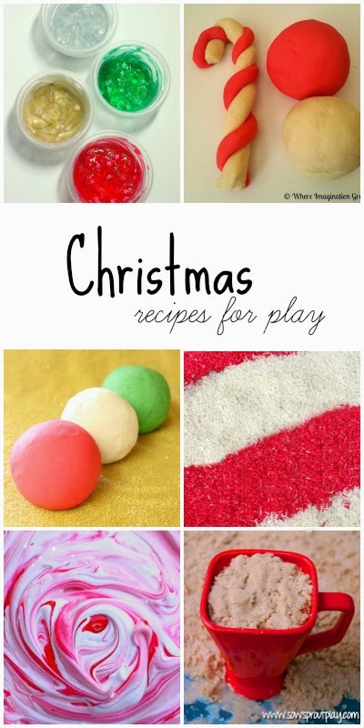 20 recipes for play with a Christmas theme including doughs, paints, and other sensory materials!