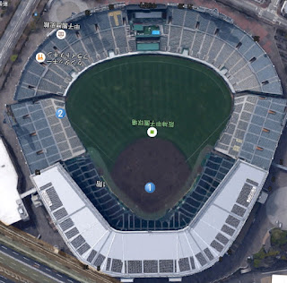 googlemapを１８０度回転させた「阪神甲子園球場」の画像
