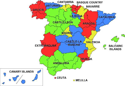 Espagne Carte Departement Région