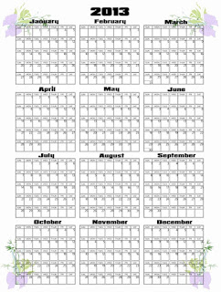 Yearly Calendar 2013 on 2013 Yearly Calendar Grasses 2013 Yearly Calendar Green