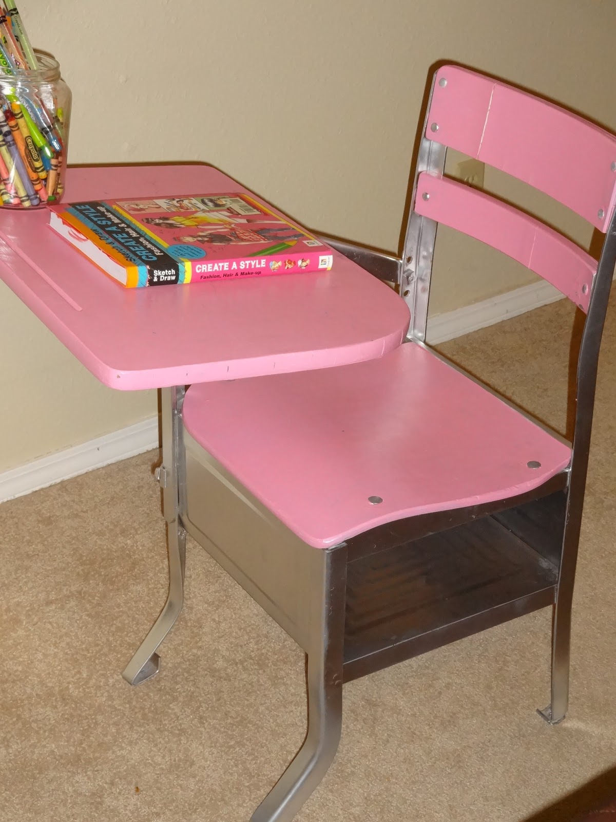 Tornado Alley Creations Before and After Antique School Desk Redo