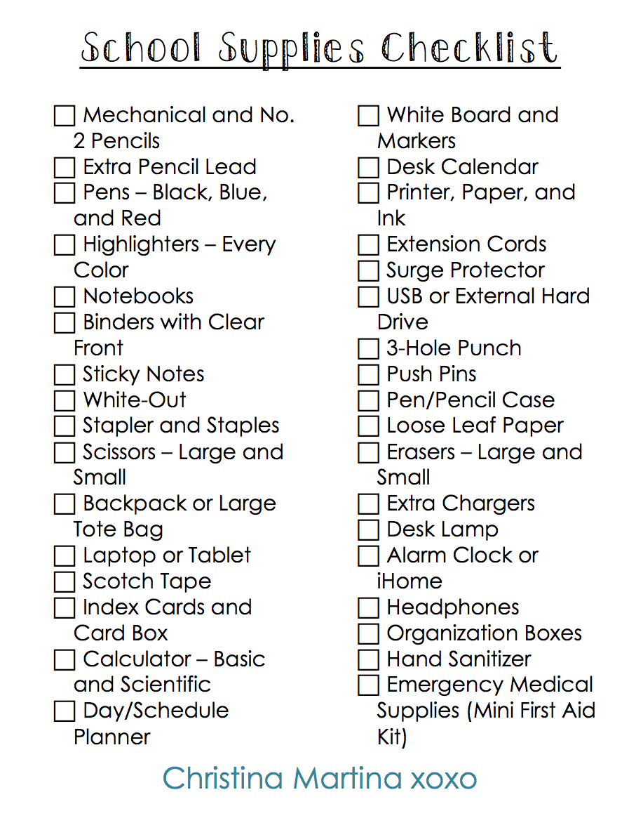school supply list college school supply list college school supply checklist