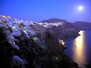 SantoriniGreece (moonrise over santorini greece)