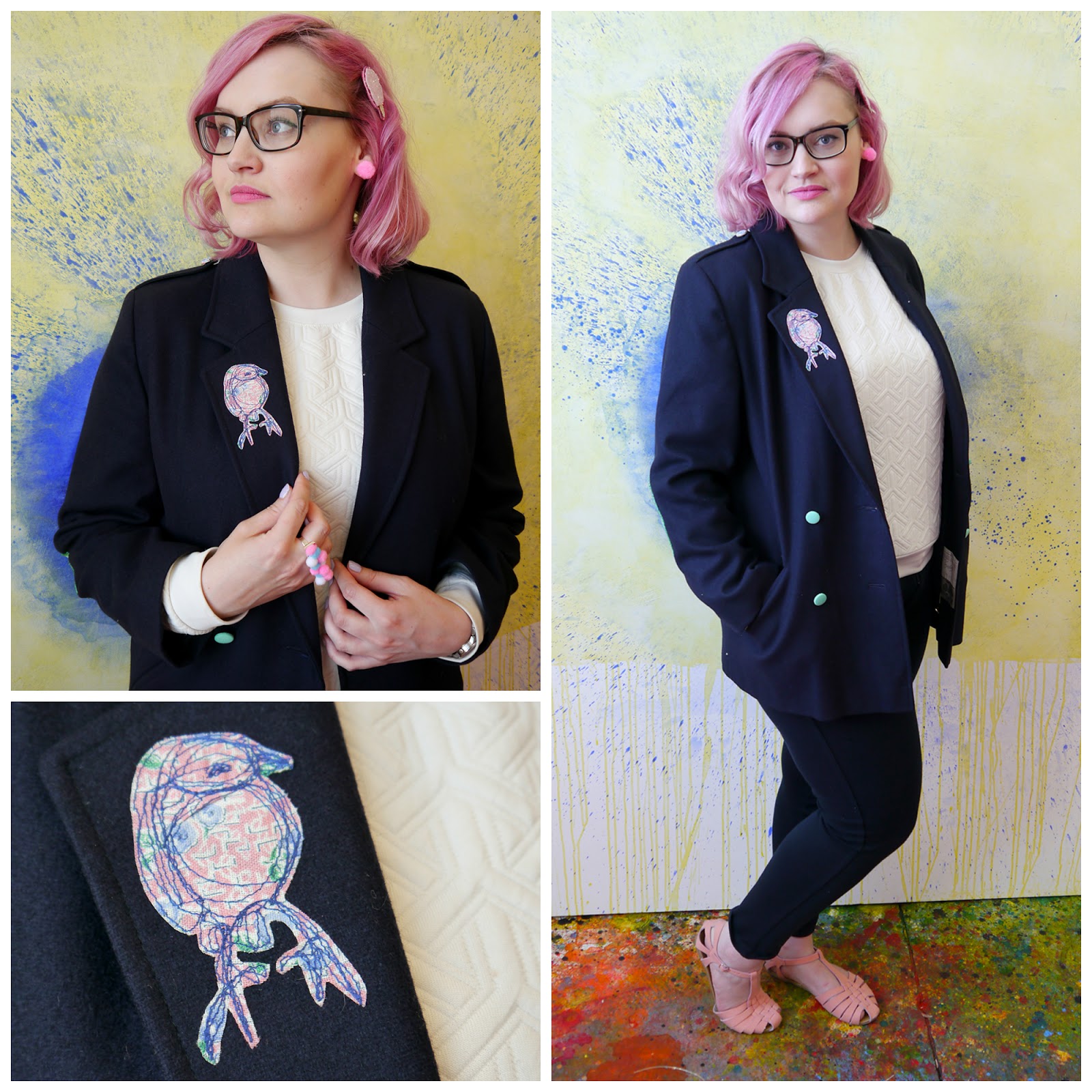 Bird Jack(et) by Jill Skulina Dundee, Wasps Studios, Meadow Mill, artist studio, studio visit, Jack(et), Jill Skulina, blogging duo, Scottish Bloggers, Dundee Bloggers, jackets, embroidery, customisation, custom orders, wearable art, Louise Ritchie, bird embroidery, bird jacket
