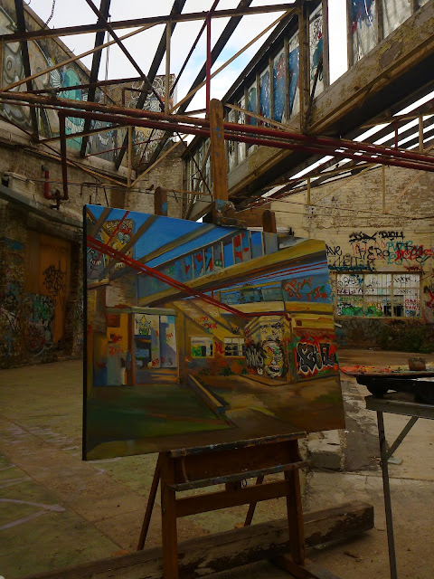 plein air painting of abandoned Dunlop-Slazenger factory in Alexandria by industrial heritage artist Jane Bennett plein air painting of abandoned Dunlop-Slazenger factory in Alexandria by industrial heritage artist Jane Bennett