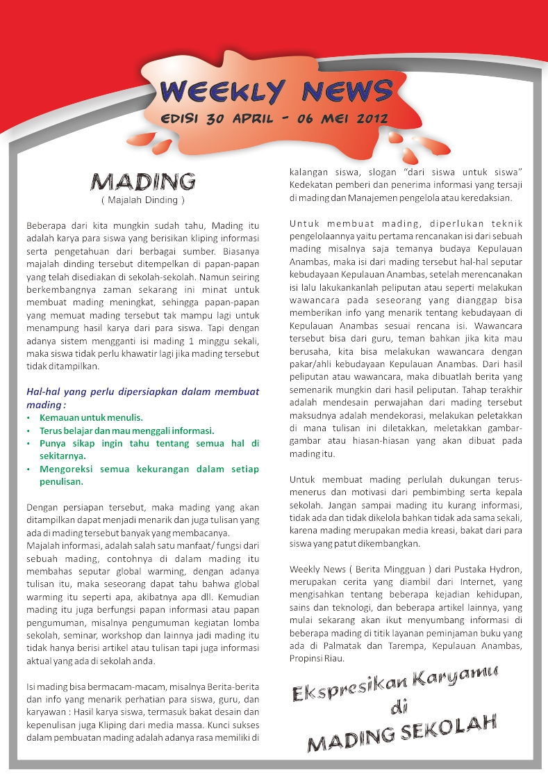 PUSTAKA HYDRON Journey: Weekly News ( Berita Mingguan )