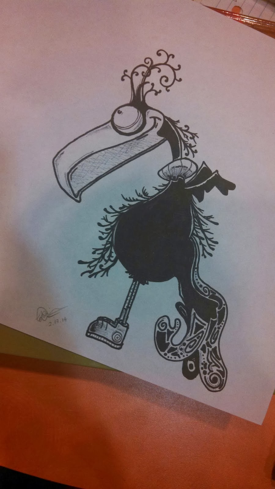 Inky Creatures. : Drawing #1- Curly Bird