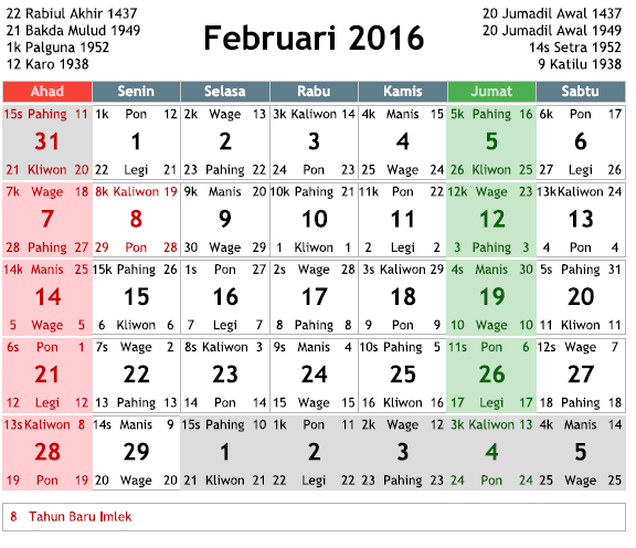 KALENDER TAHUN 2016 - Basirin.com