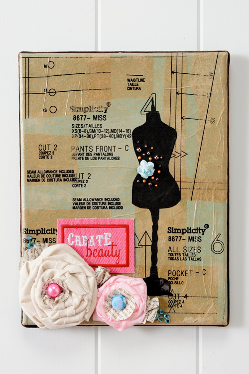 Sewing inspired art collage. Mod Podge Rocks