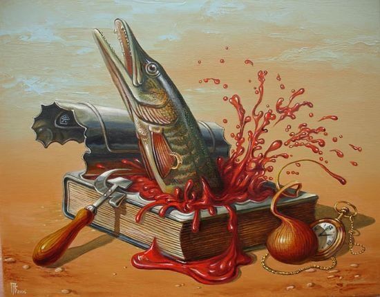 Gennady Privedentsev pinturas arte surreal Sardinha enlatada em livro Gennady Privedentsev pinturas arte surreal Sardinha enlatada em livro