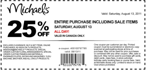 Canadian Daily Deals: Michaels Canada: 25% Off Entire Purchase