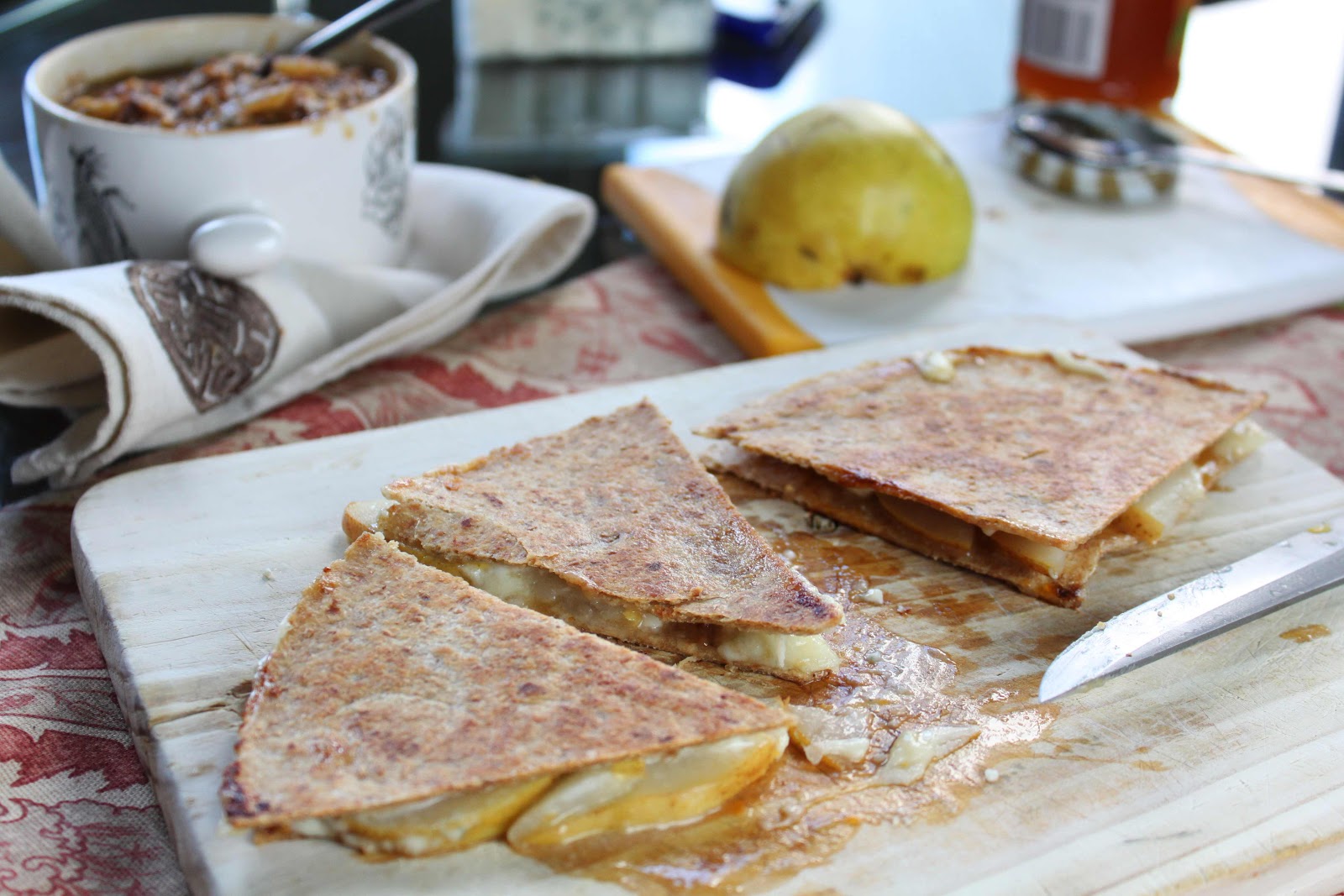 Fat and Happy Blog Pear and Blue Cheese Quesadilla