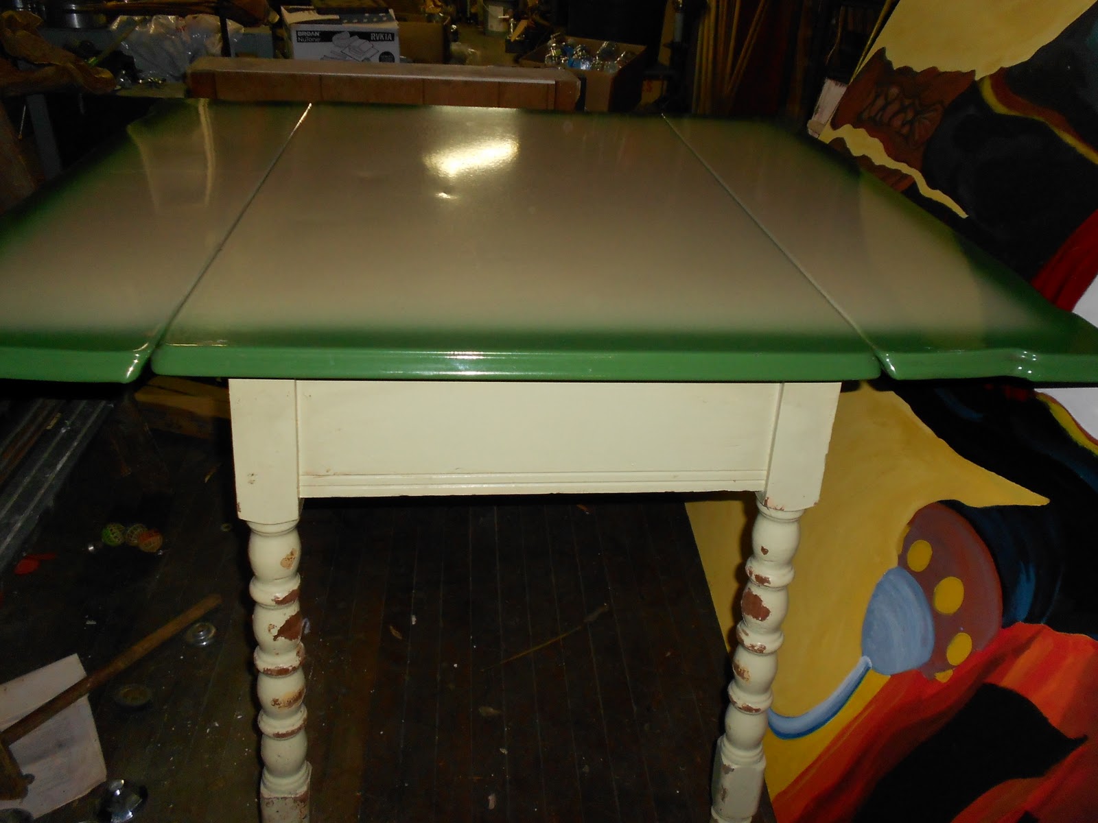 renew2you Vintage Retro Metal Top Green Kitchen Table With Fold Out Leaf's