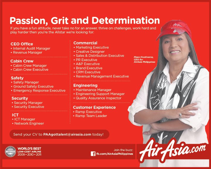 Fly Gosh Air Asia Philippines Hiring Cabin Crew & other vacancies