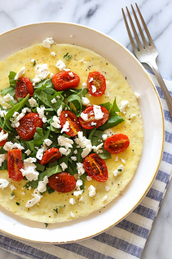 Open-Faced Omelet with Feta, Roasted Tomatoes and Spinach