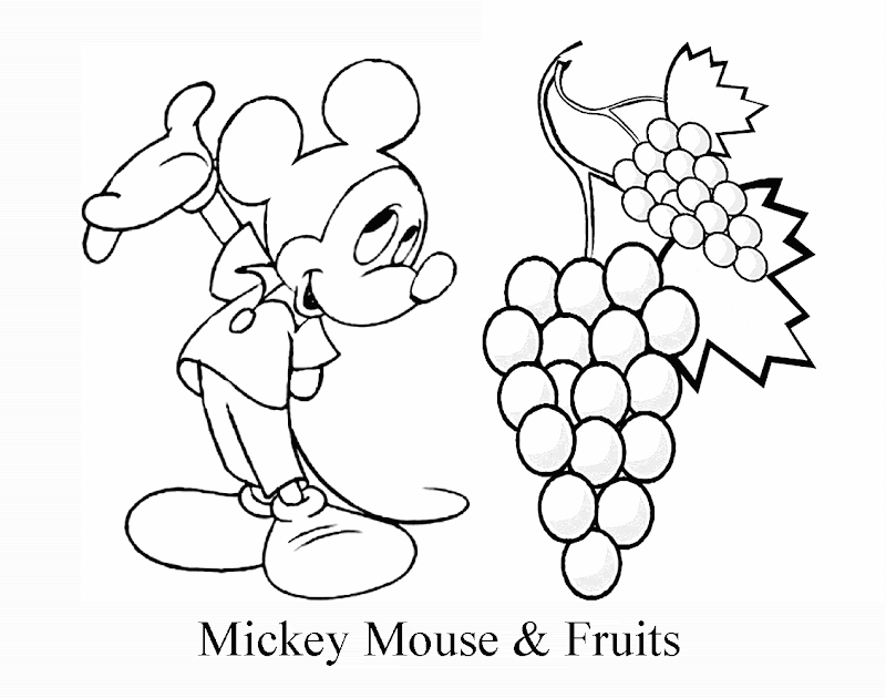 Fruits and Mickey Mouse Coloring Pages Picture : title=