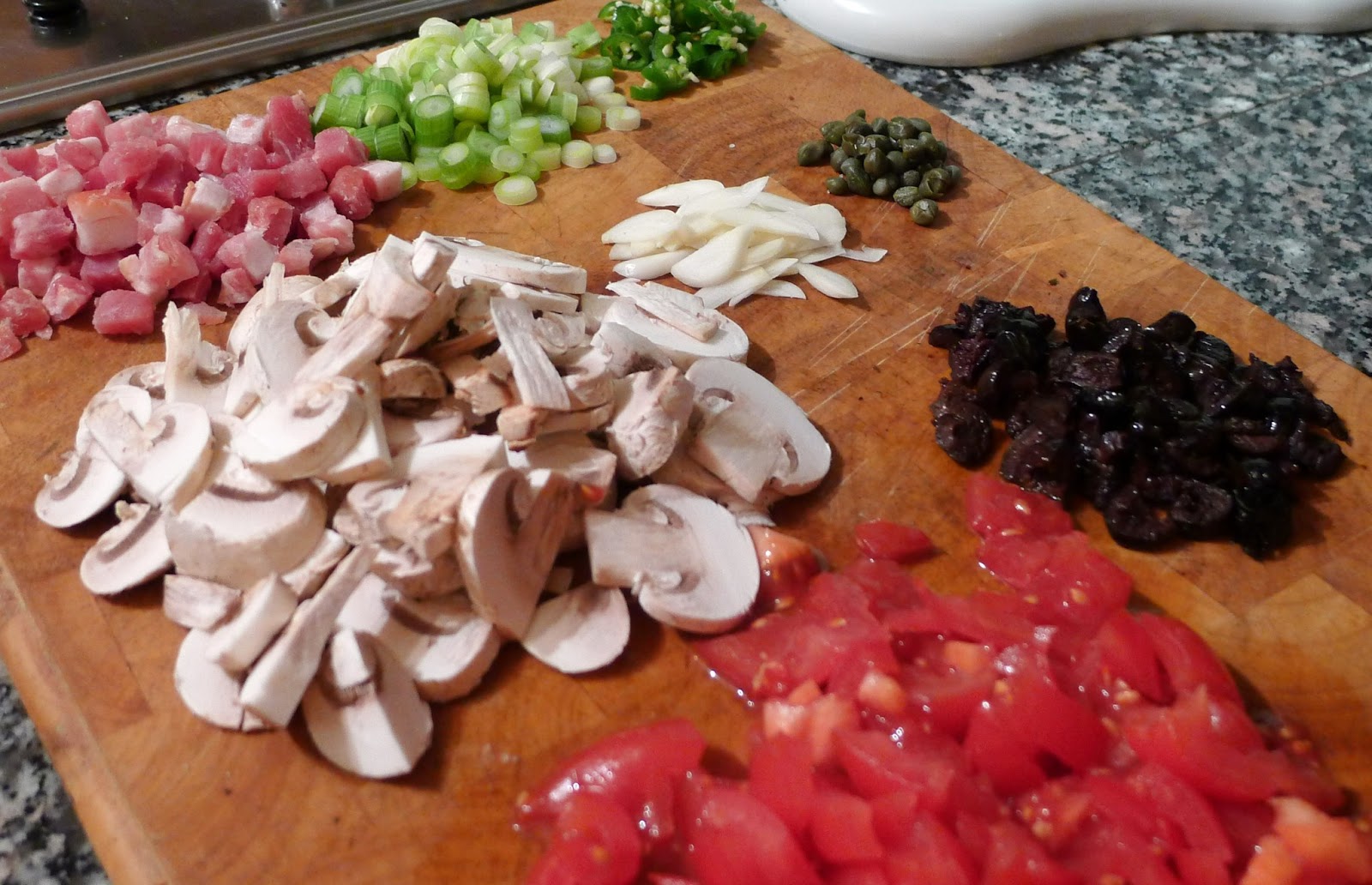 Culinary Adventures in London Pasta with Pancetta, Olives & Mushrooms