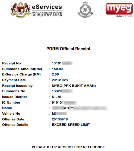 Receipt myeg Renewal of