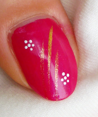 NOTD: white & golden on pink