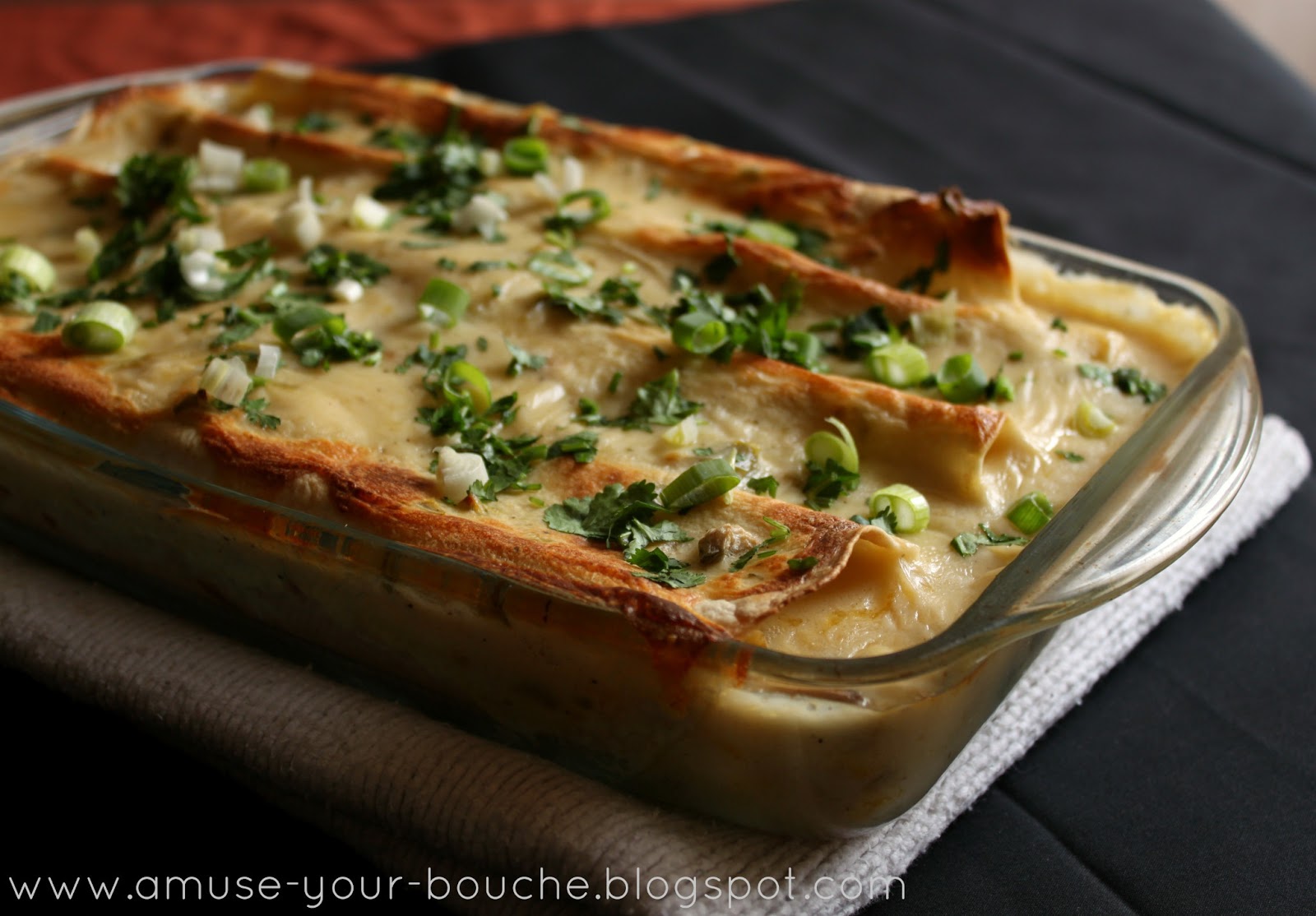 Veggie enchiladas in jalapeno sour cream sauce Amuse Your Bouche