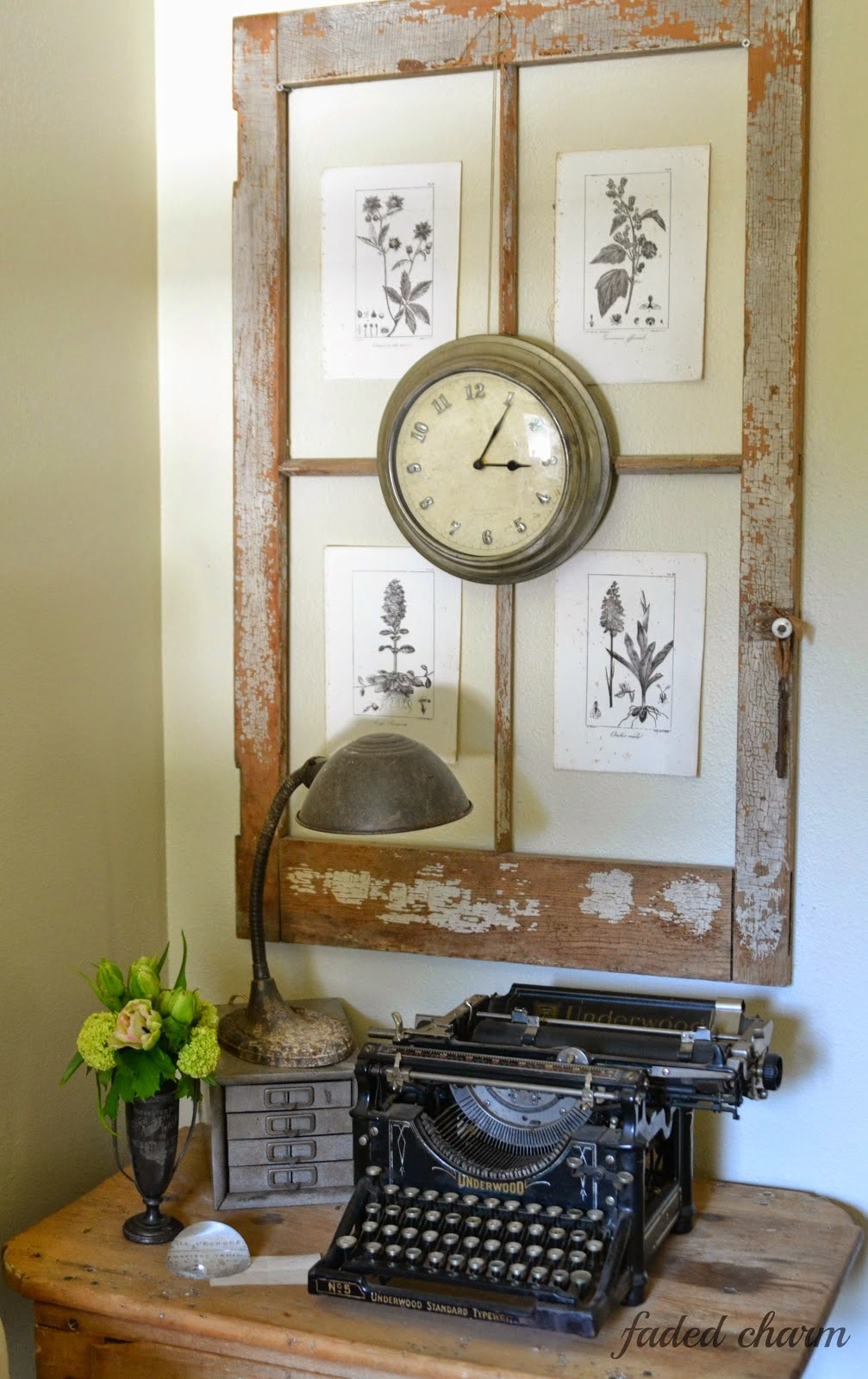 Make a gorgeous botanical frame from an old window - Faded Charm featured on ILoveThatJunk.com