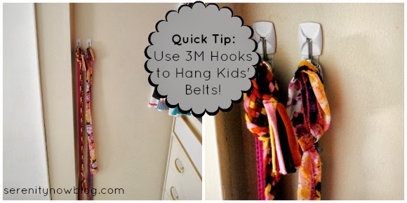 Tip: Use Command Hooks to Hang Girls' Belts in a Closet, from Serenity Now