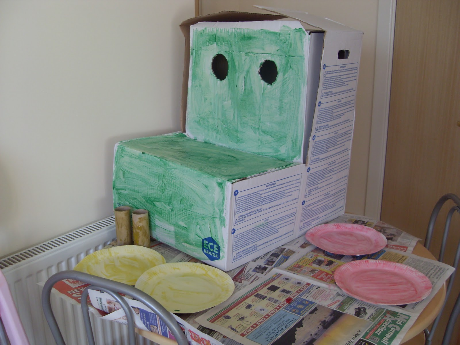 Young(ish) Single Mother Cardboard car seat box now takes the shape of our very own train!