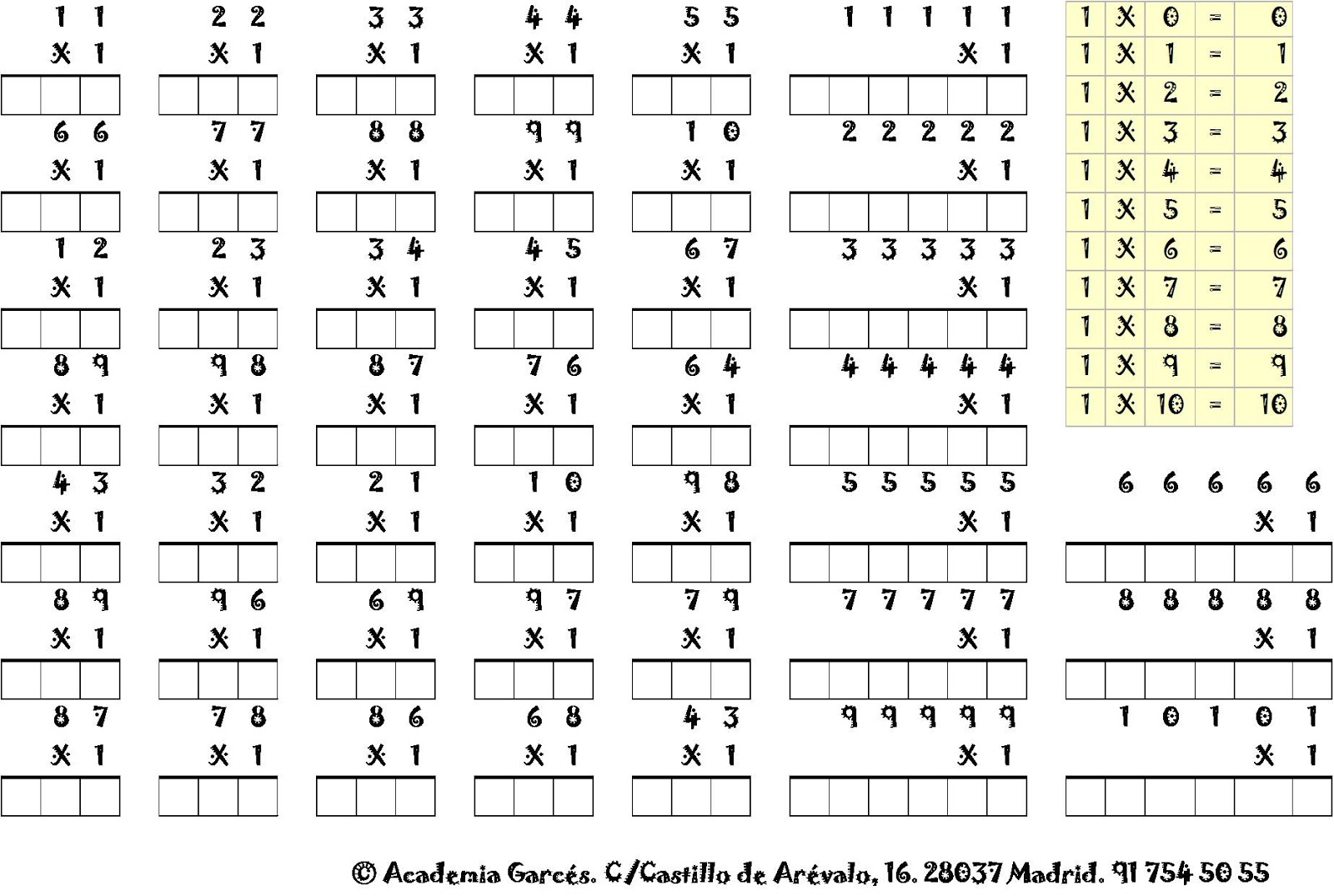 HAWAIIAN PILOTS EJERCICIOS TABLAS DE MULTIPLICAR