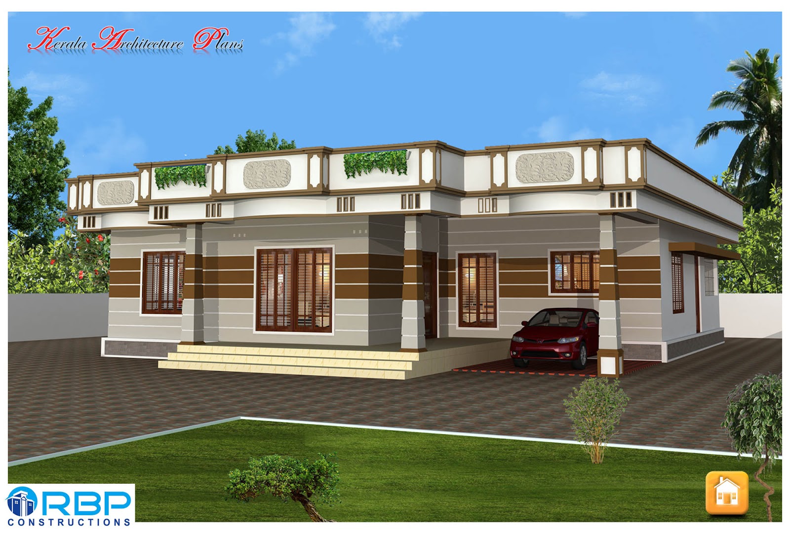 Kerala Style Single Storied House Plan And Its Elevation