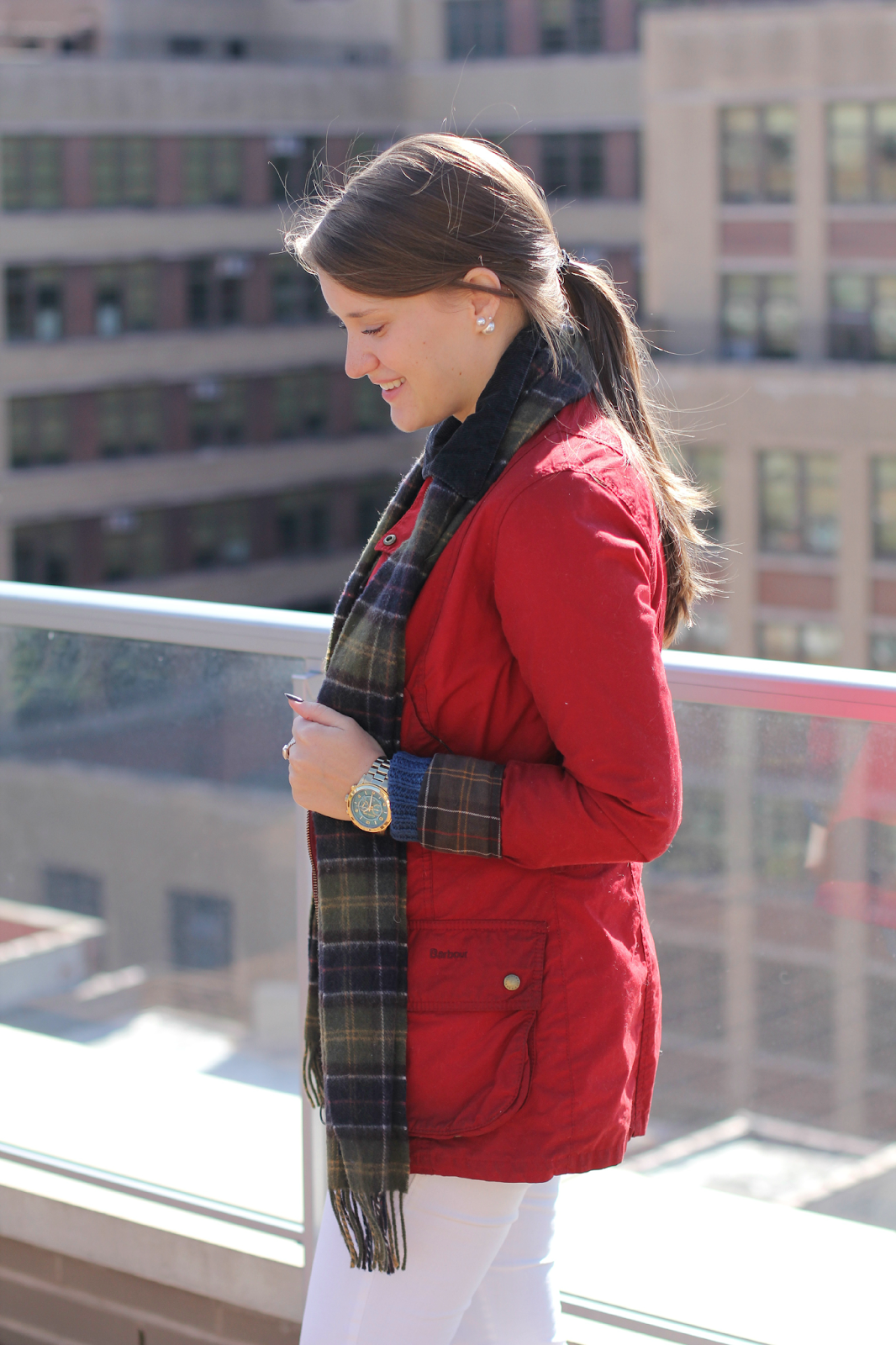 Red Waxed Barbour Jacket New York City Fashion and Lifestyle Blog