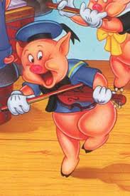 one cartoon characters from The Three Little Pigs playing a viola