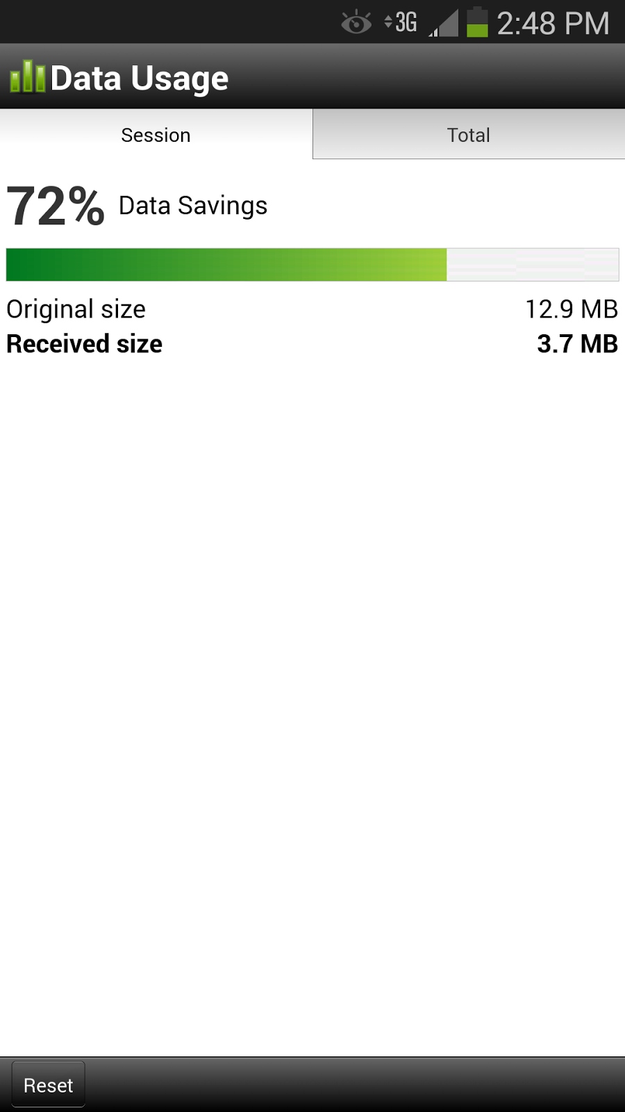 Screenshot of Google Chrome bandwidth savings screen.
