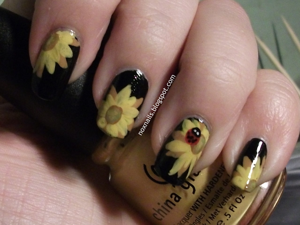 Nox Nails Girly Girl Challenge 6 Sunflowers and Ladybugs