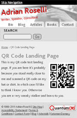 Screen shot of my QR code landing page on a mobile device.