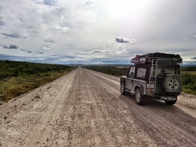 The Defender on the road somewhere in the north