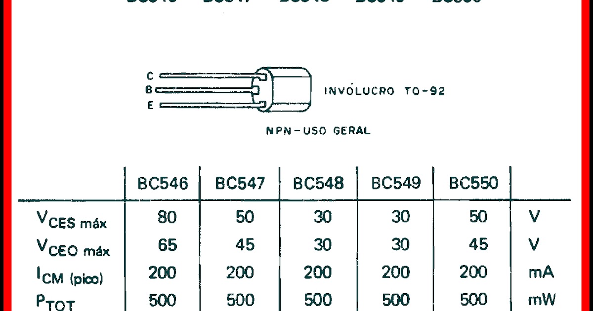 Eco Eletro Eletrônica. TRANSISTORES BC546BC547BC548BC549BC550
