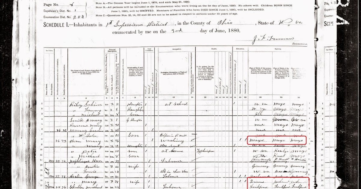 Townland of Origin U.S. Census Series Wheeling, West Virginia 1880