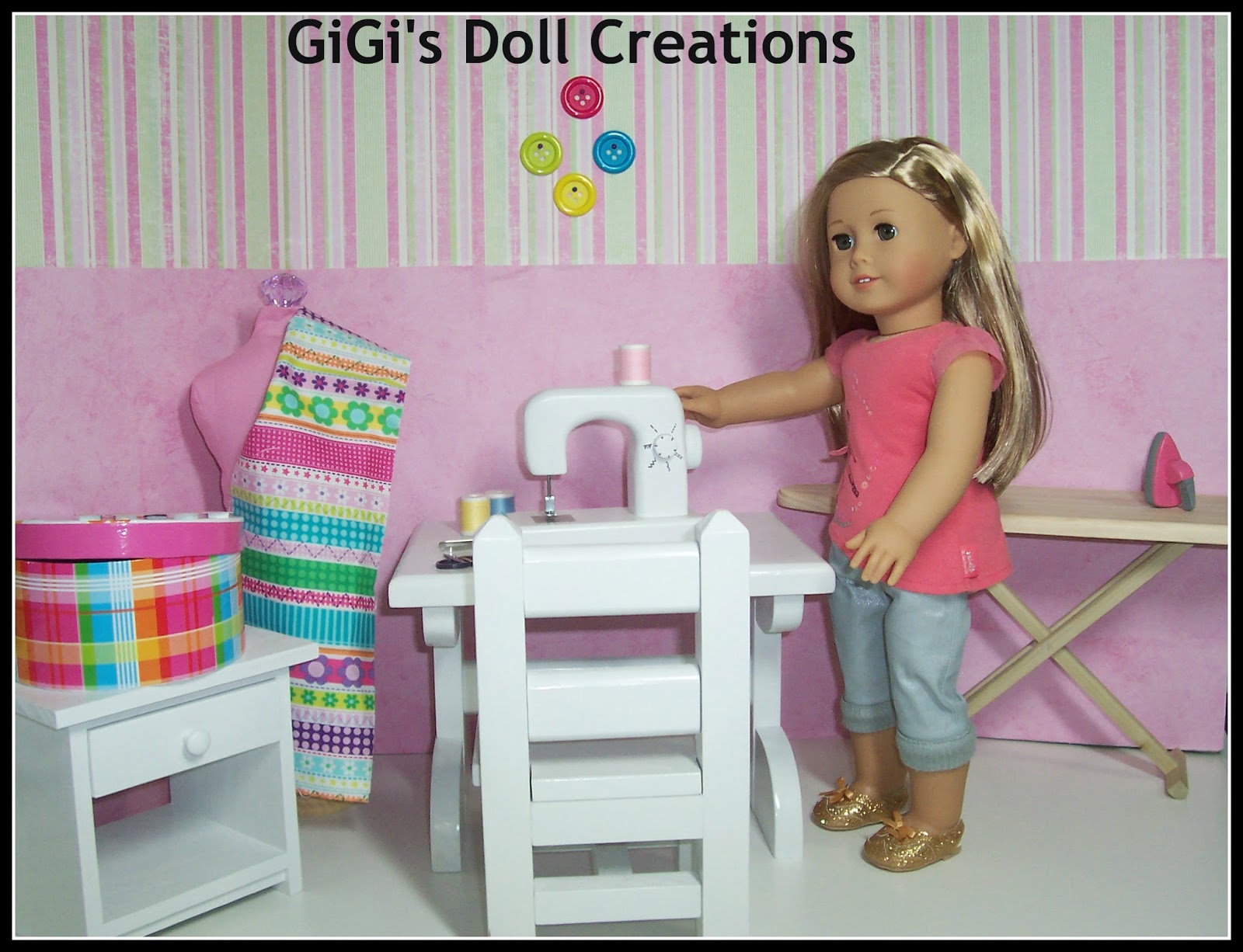 GiGi's Doll and Craft Creations 18 inch doll Sewing Machine, Iron