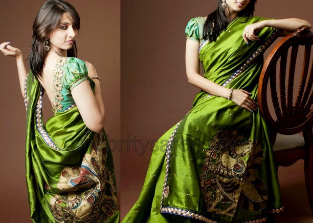 Silk Saree Blouse with Puffed Sleeves
