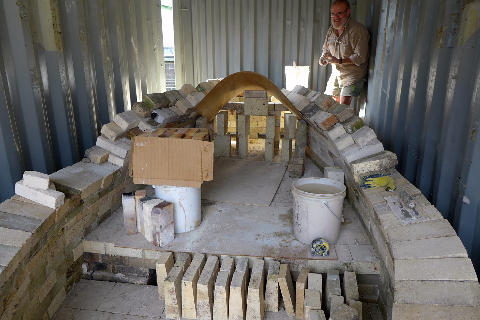 Steel Yard Woodfired Anagama Kiln under construction by Larry Bush in