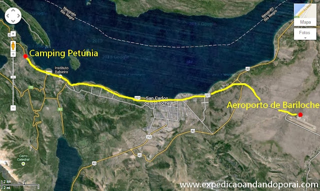 Mapa do Aeroporto ao Camping Petúnia, Bariloche