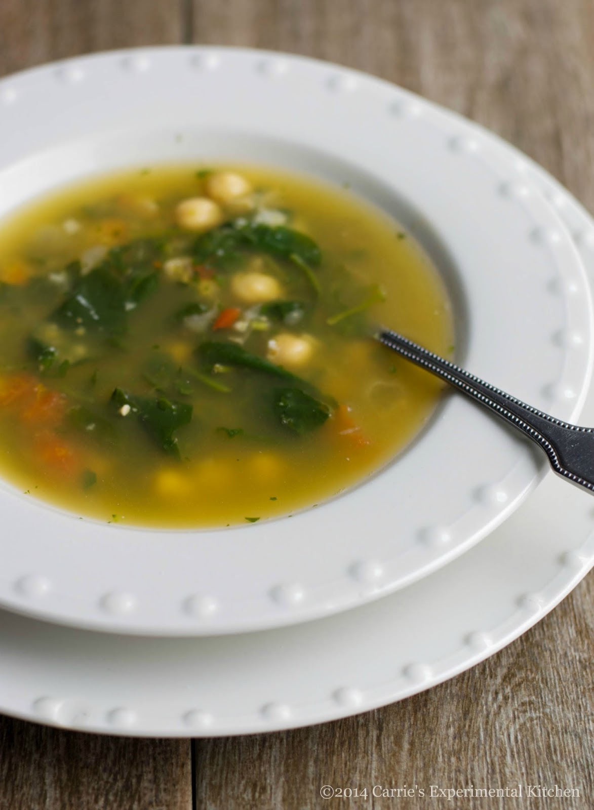 Carrie's Experimental Kitchen Spinach & Chick Pea Soup