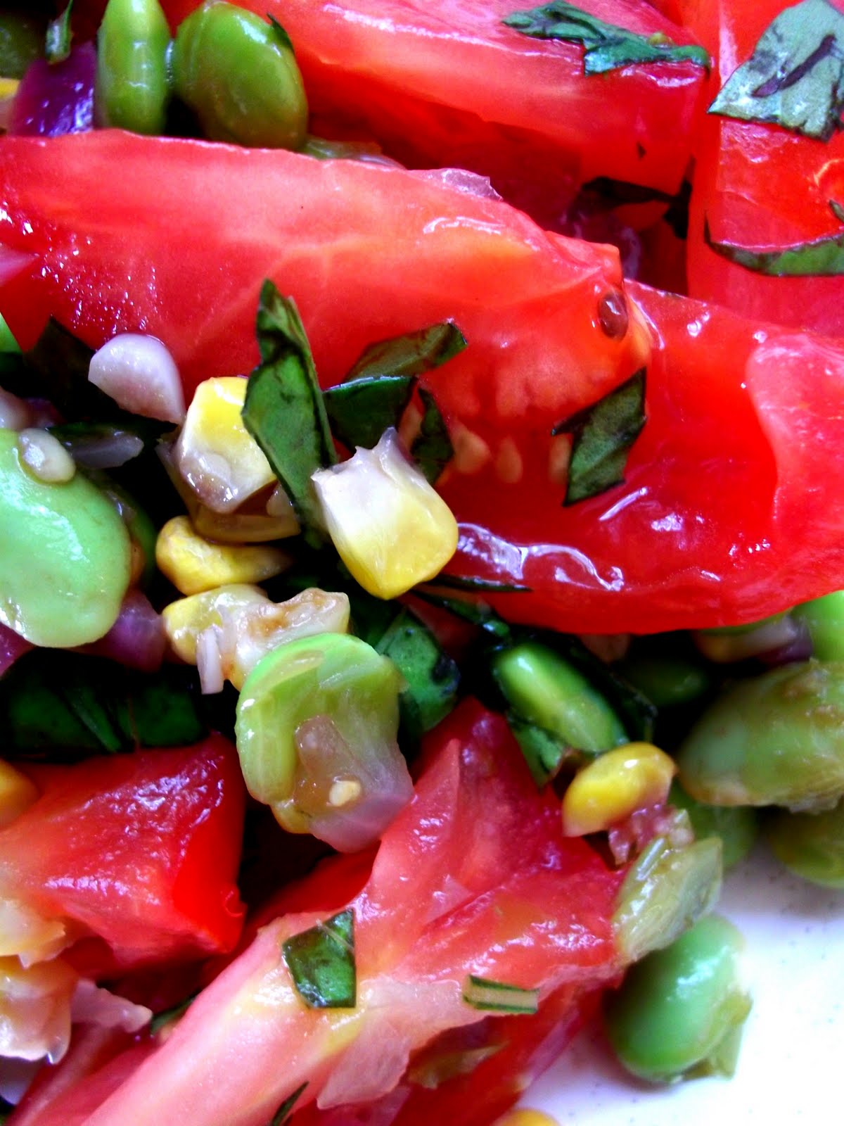 Julia's (Vegan) Kitchen Edamame Corn Tomato Salad / Succotash