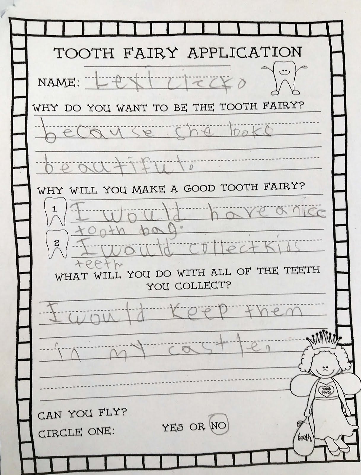 Tooth Fairy Job Application
